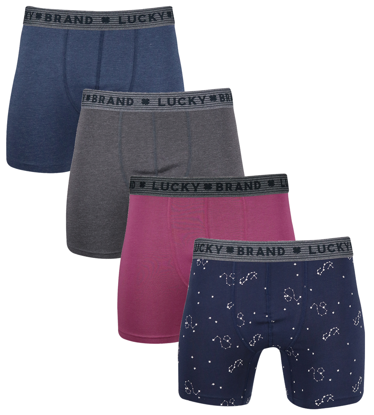 Lucky Brand Men's Dark Grey Multicolor Waistband 4 Pack Boxer