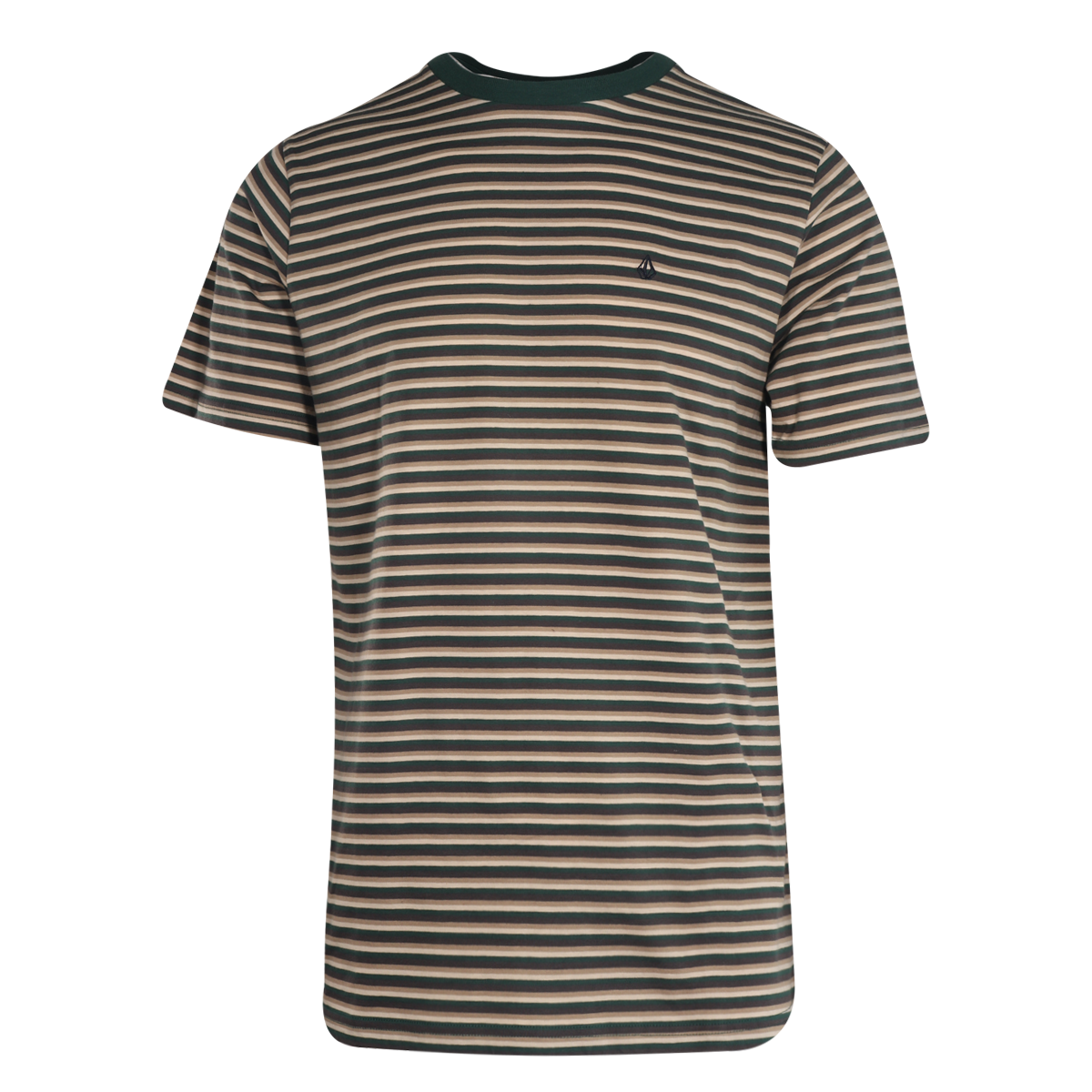 Volcom Men's T-Shirt Trekking Green Striped S/S Tee (S36)