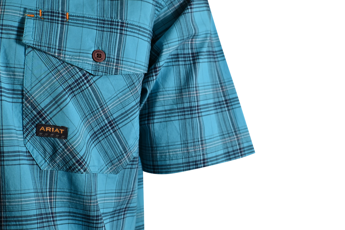 Ariat Men's Shirt Aqua Blue Bachelor Button Plaid Rebar Short Sleeve Woven (491)