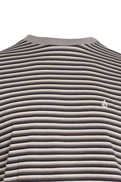 Volcom Men's T-Shirt Black Grey White Thick Striped S/S Tee (S31)