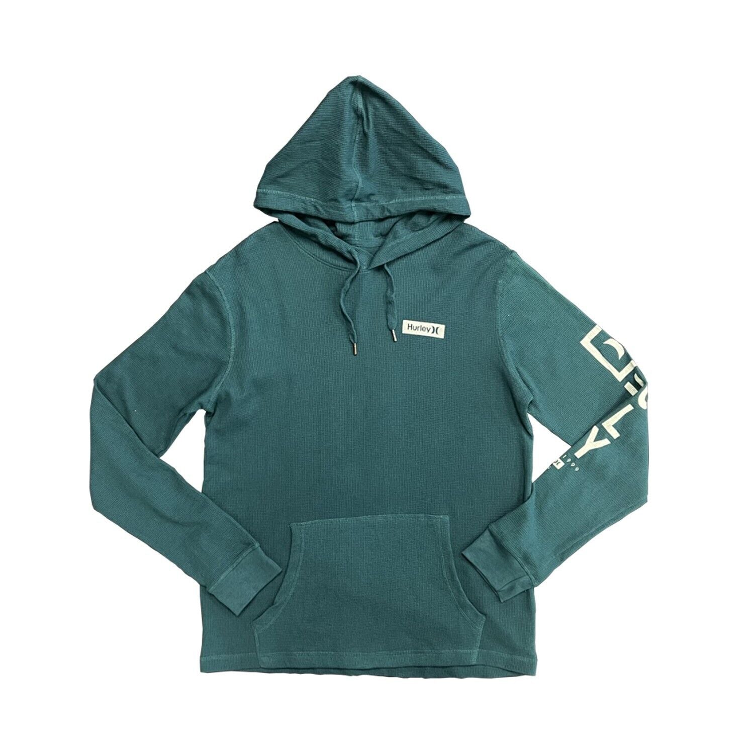 Hurley Men's Green Hoodie Waffle Knit Sweatshirt Pullover Hooded