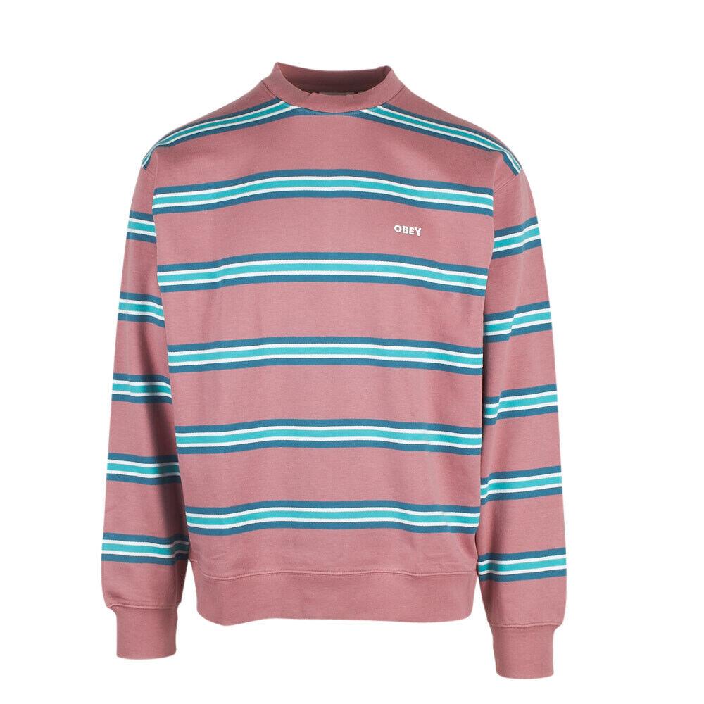 Obey Men s Mesa Rose Ideals Horizontal Striped Crew Neck L S Sweater S07