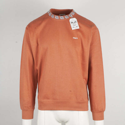 Obey Men's Dried Orange Floral Collar Crew Neck L/S Sweater (S02B)