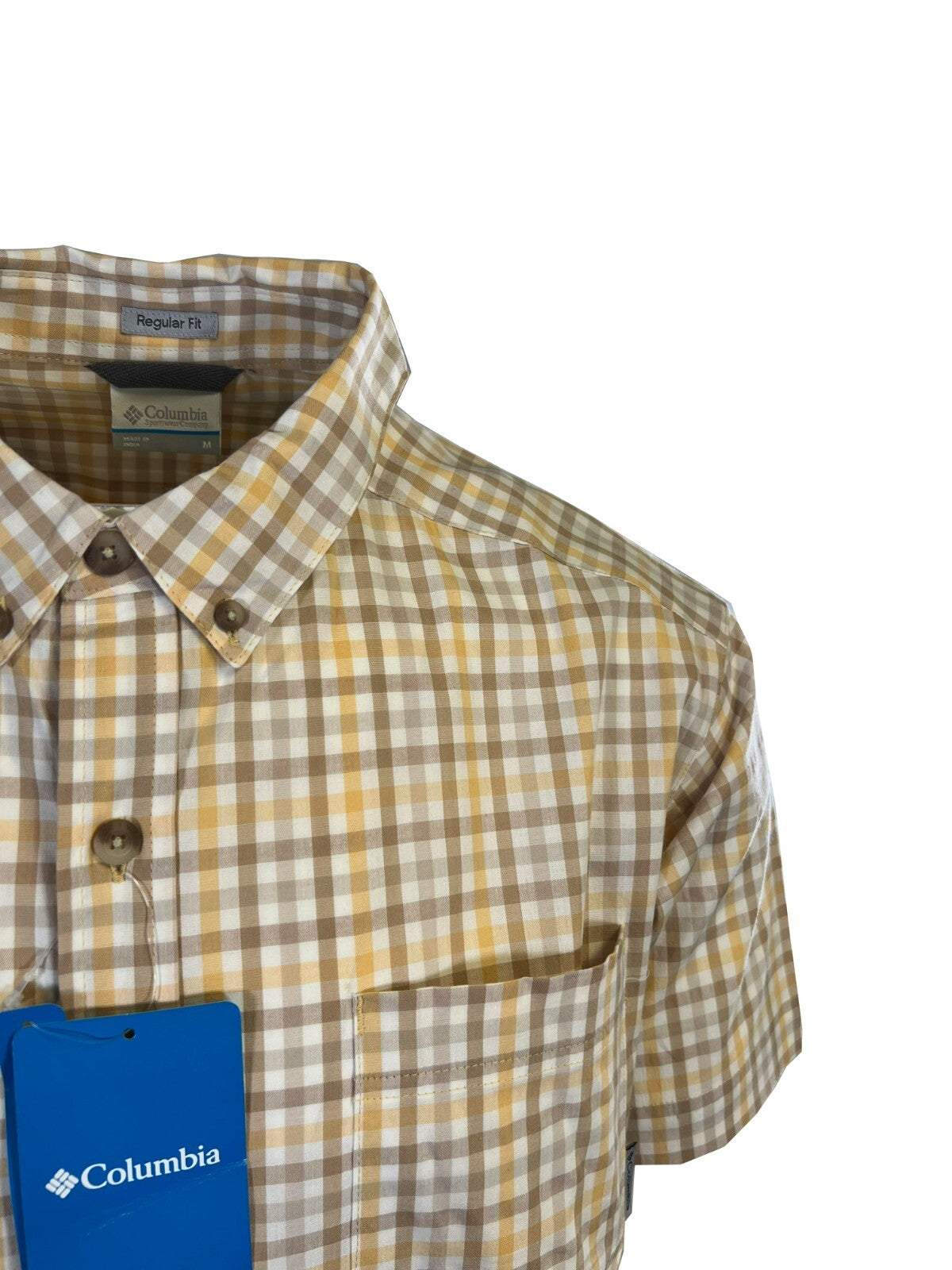 Columbia Men's Raw Yellow Brown Multi Plaid Rapid Rivers II S/S Shirt (715)