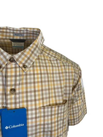 Columbia Men's Raw Yellow Brown Multi Plaid Rapid Rivers II S/S Shirt (715)