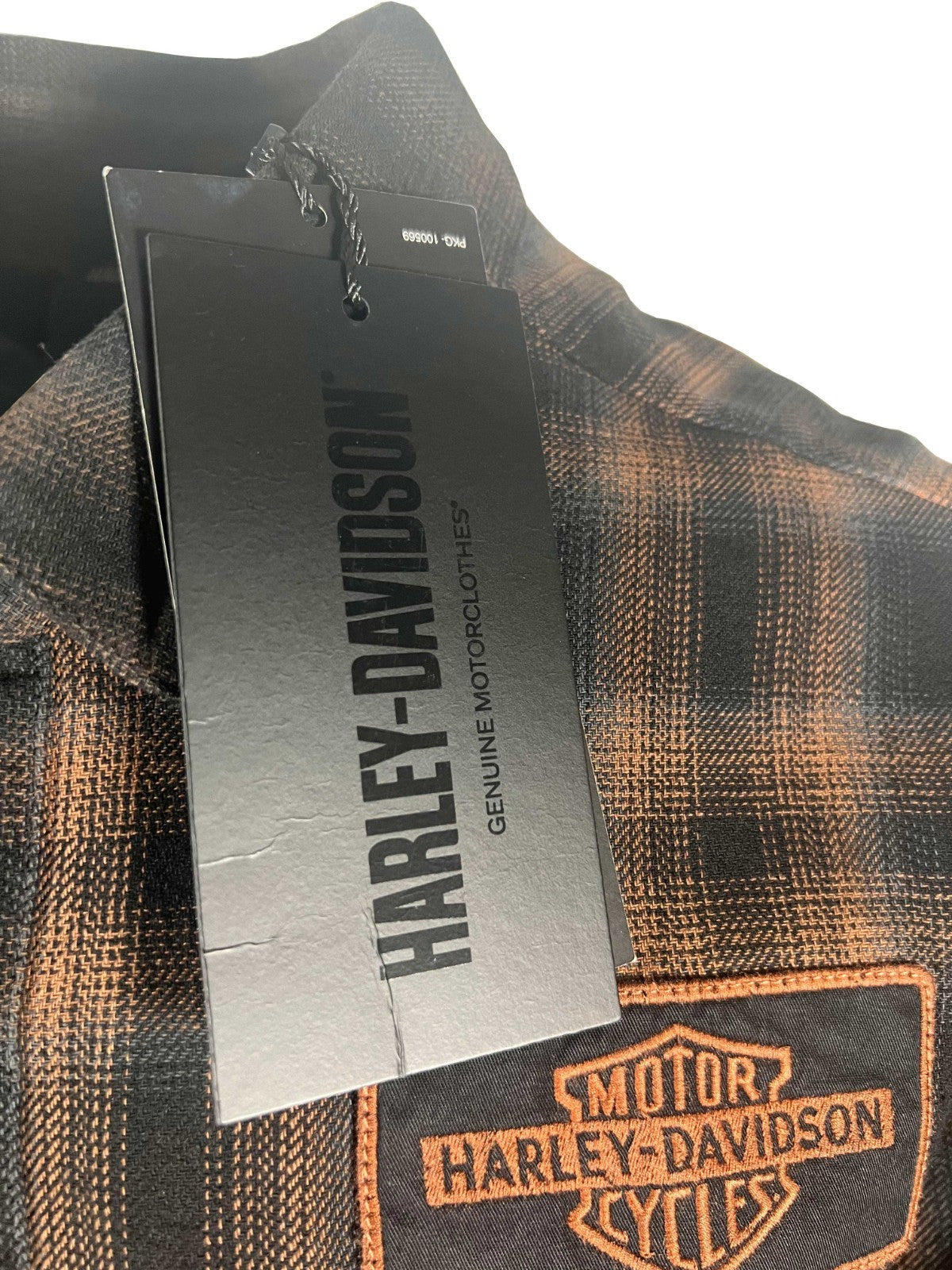 Harley-Davidson Men's Black & Amber Brown Shirt Bar & Shield Plaid S/S (S71)