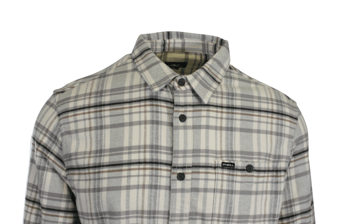 O'Neill Men's Cream Shirt Redmond Plaid Stretch Flannel Long Sleeve (S30)