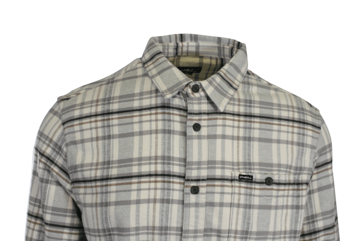 O'Neill Men's Cream Shirt Redmond Plaid Stretch Flannel Long Sleeve (S30)