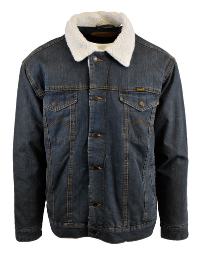 Wrangler Men's Denim Jacket Blue Authentic Western Corduroy Collar Sherpa Lined