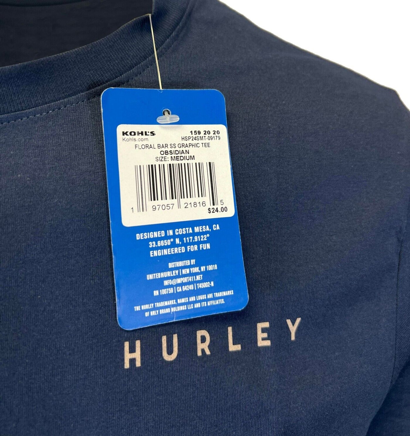 Hurley Men's Navy Floral Bar Graphic Tee (S01)