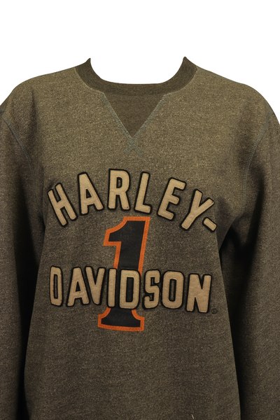 Harley-Davidson Women's Sweatshirt Grey Text Embroidered #1 Pullover L/S