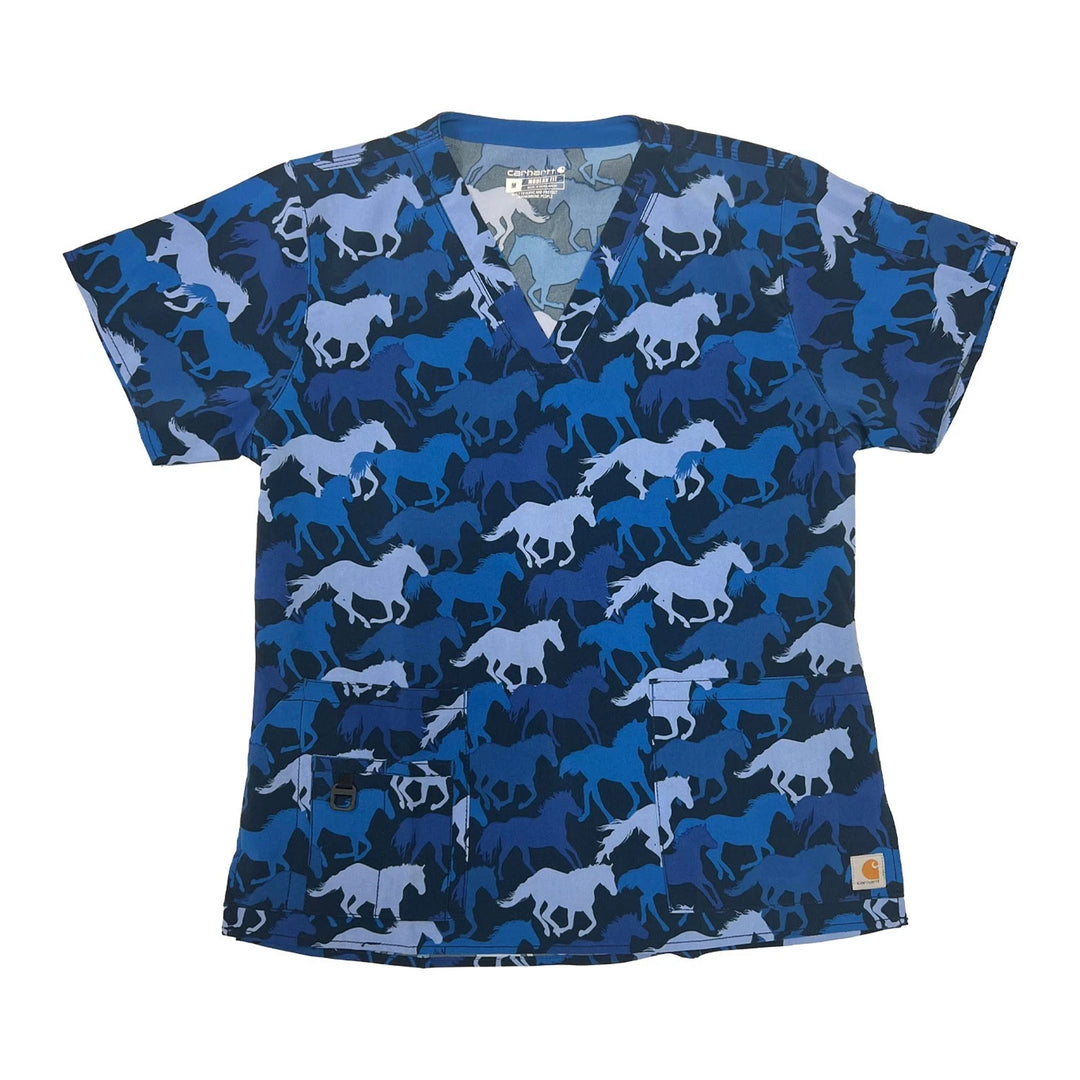 Carhartt Women's Scrub Force Pocket Rugged Flex V-Neck Print Top D Ring (M03)