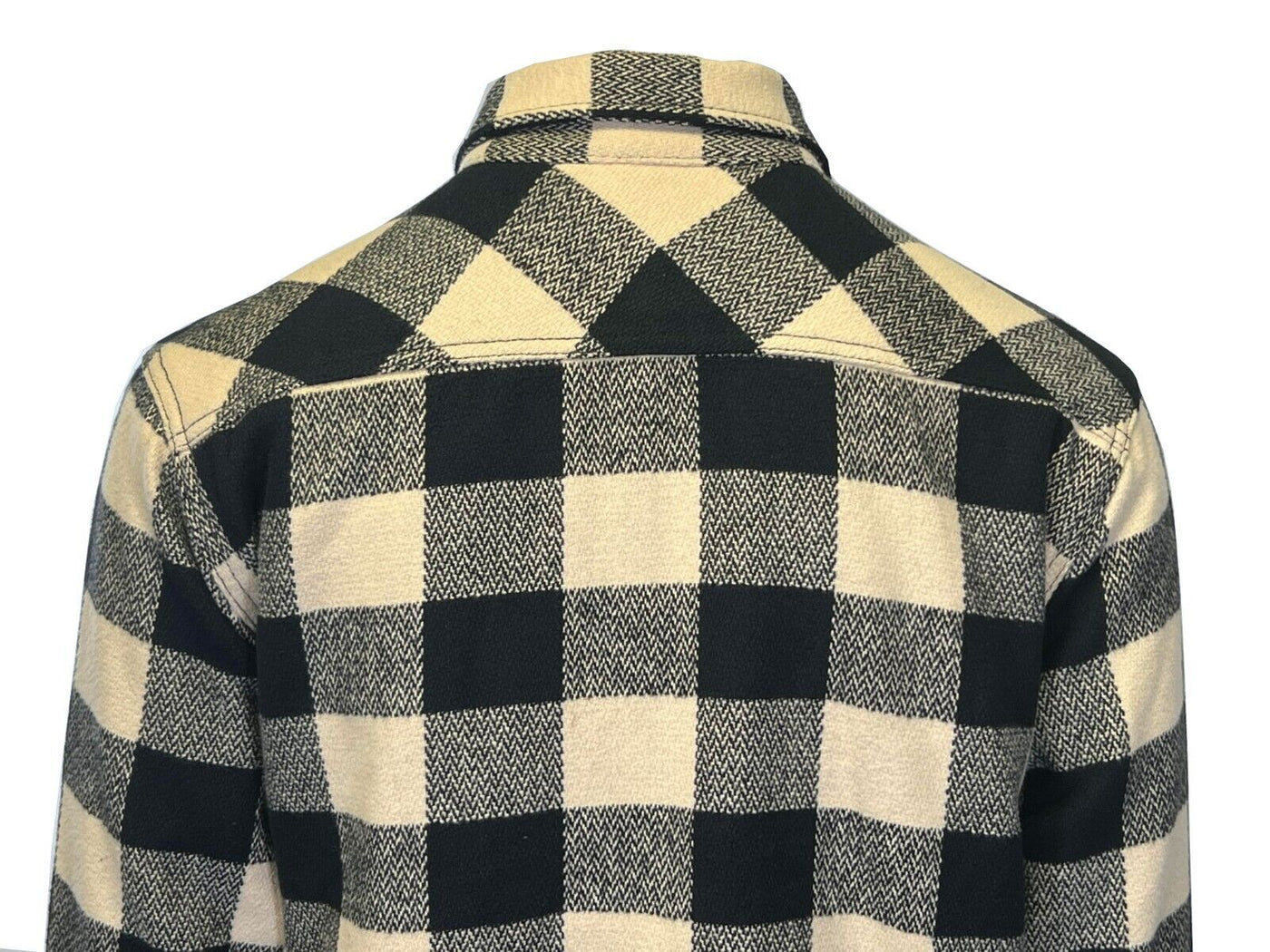 Branded Men's Cream & Black Plaid Shirt Jacket Vintage L/S (S75)