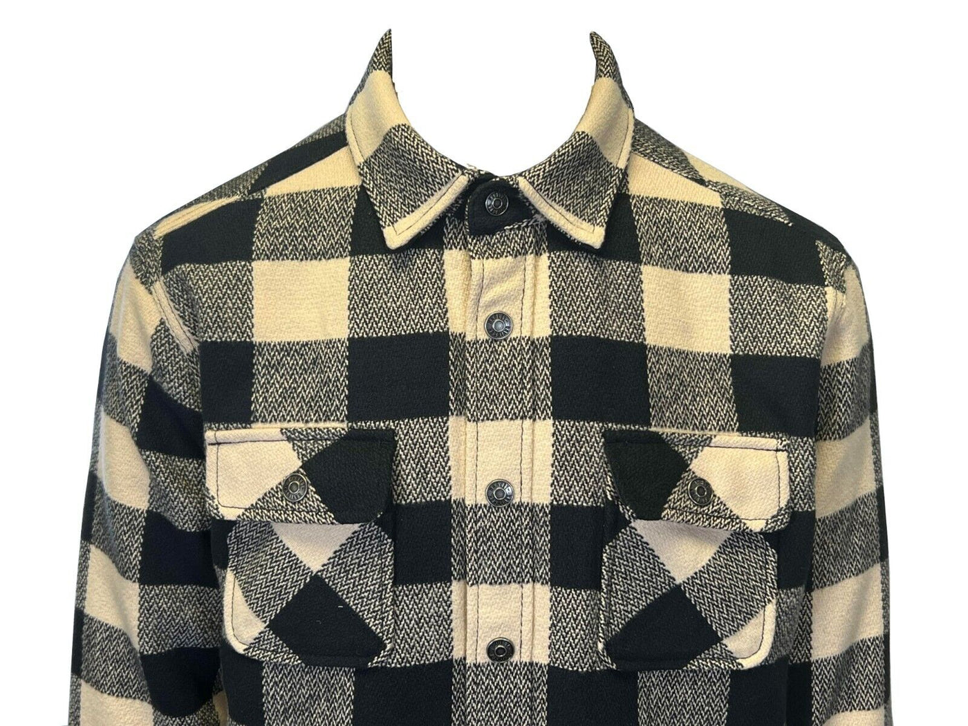 Branded Men's Cream & Black Plaid Shirt Jacket Vintage L/S (S75)