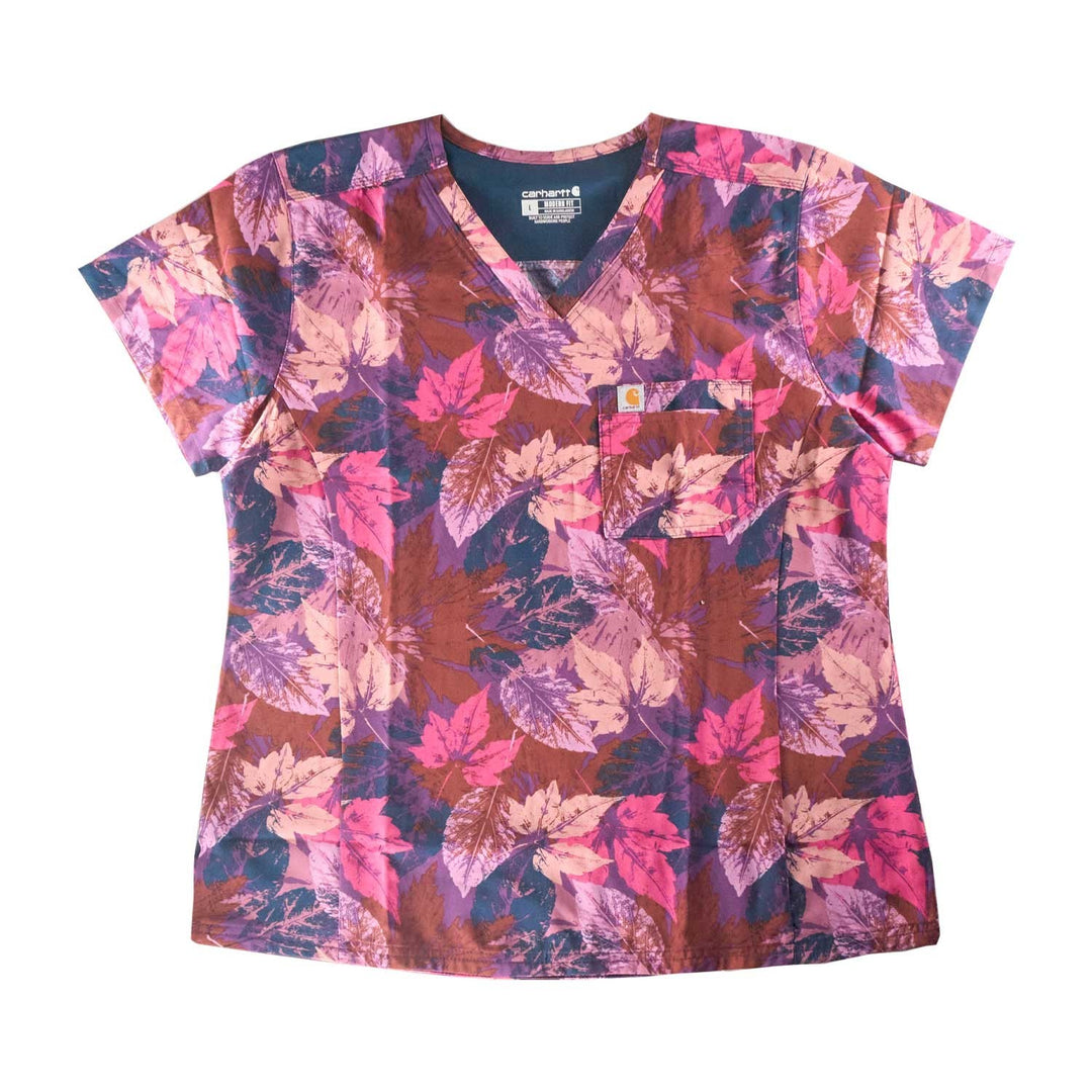 Carhartt Women's Scrub Force Pocket Logo Rugged Flex Cross-Flex V-Neck Print Top
