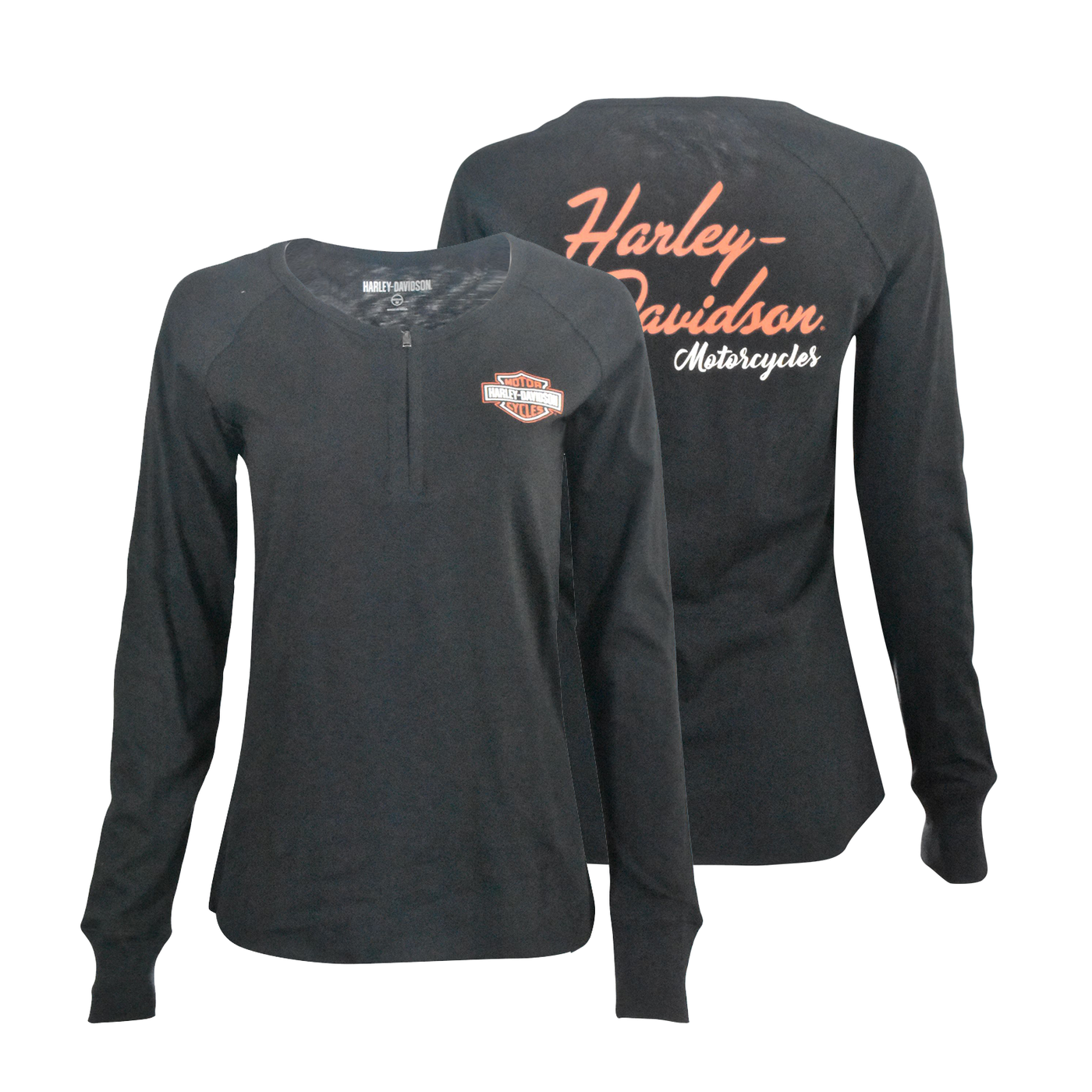 Harley-Davidson Women's T-Shirt Iconic Zippered Round Neck Henley (S18)