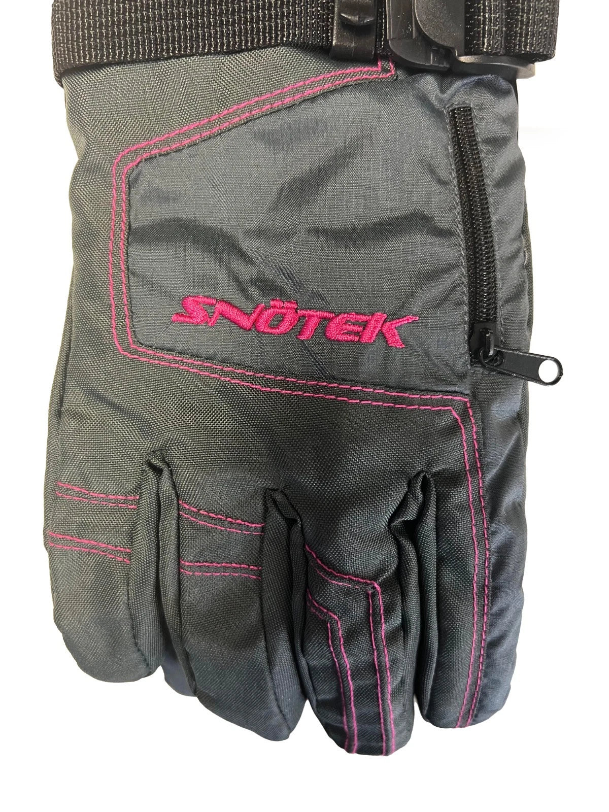 Snotek Women's Grey Pink Stitched Zip Performance Winter Ski Gloves ST118 (S03)