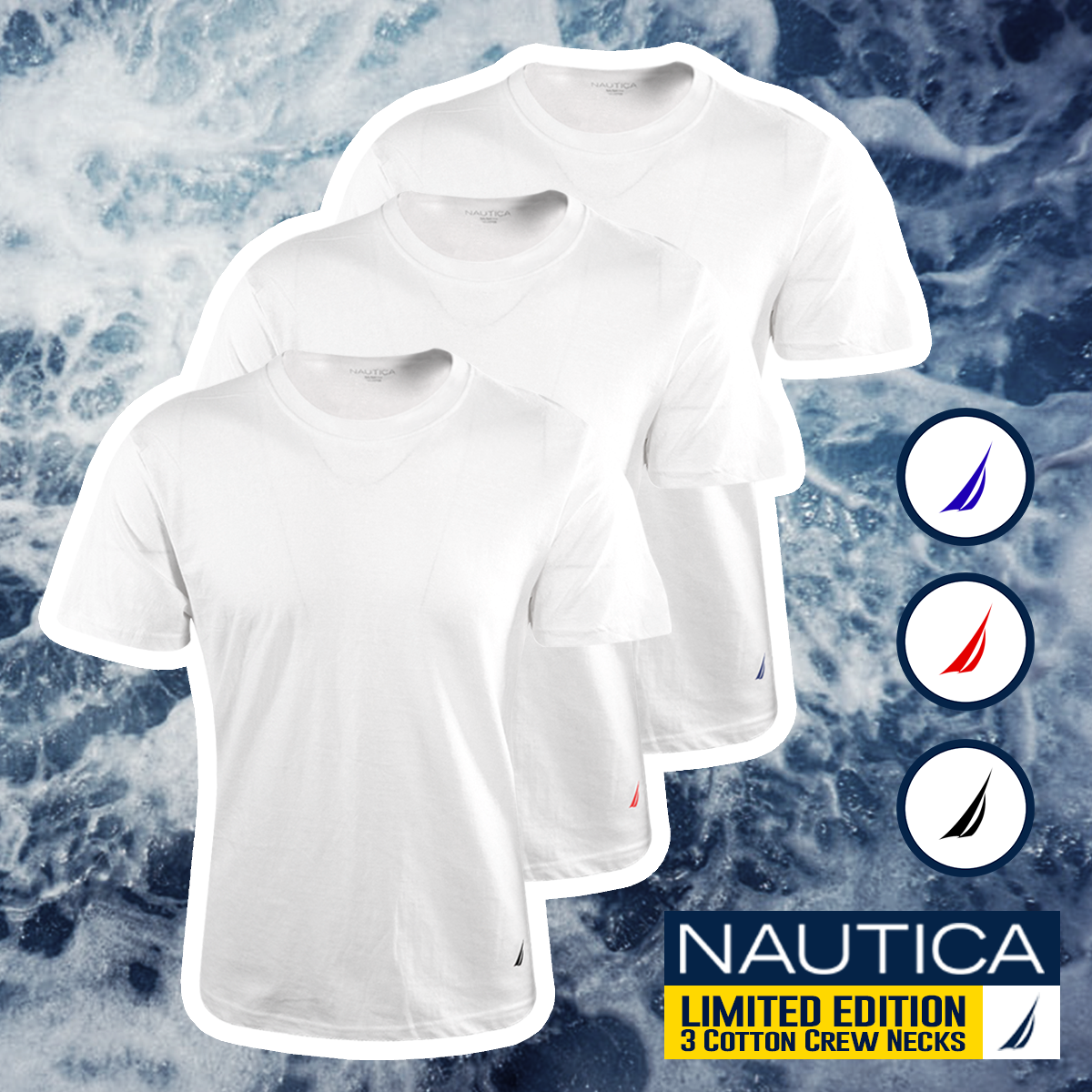 Nautica Men's 3 Pack Limited Edition Crew Neck S/S T-Shirt