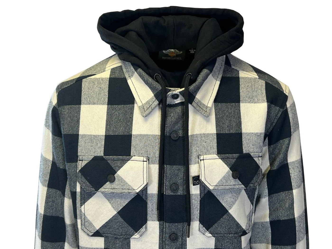 Branded Men's Black Plaid Shirt Willie G Skull Hooded (S80)