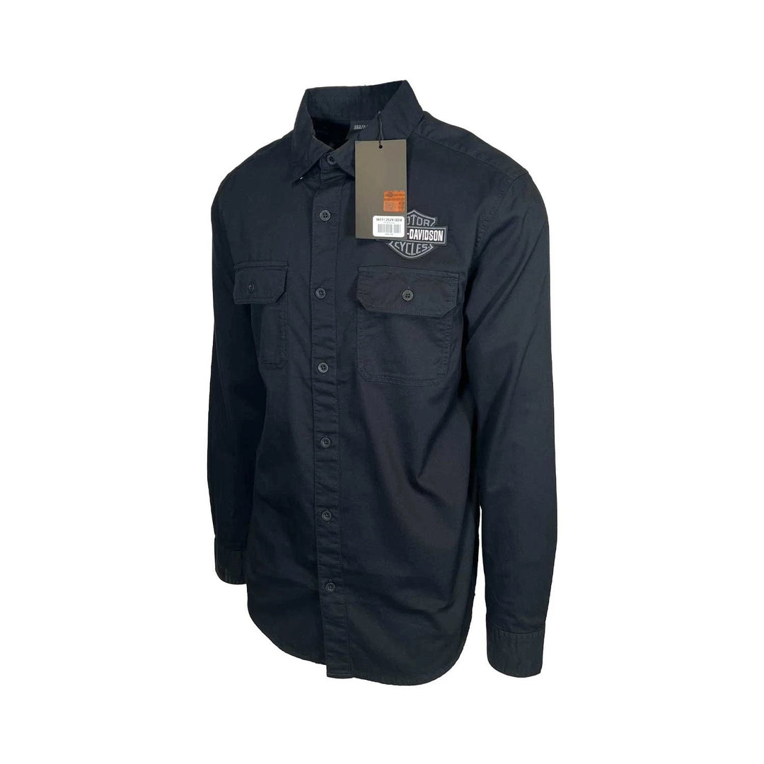HD Branded Men’s Black Shirt Bar &amp; Shield Solid Long Sleeve (353)