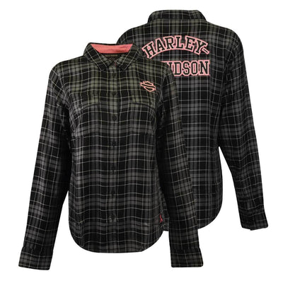 Harley-Davidson Women's Shirt Black Pink Bar & Shield L/S Woven (S19)