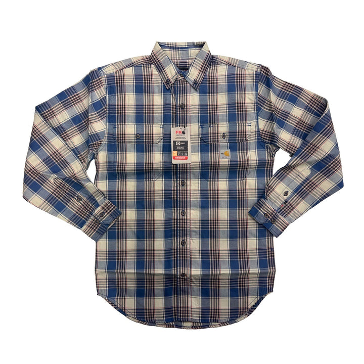 Carhartt FR Men’s Blue &amp; White Plaid Shirt Rugged Flex Workwear L/S CAT 2 (S373)