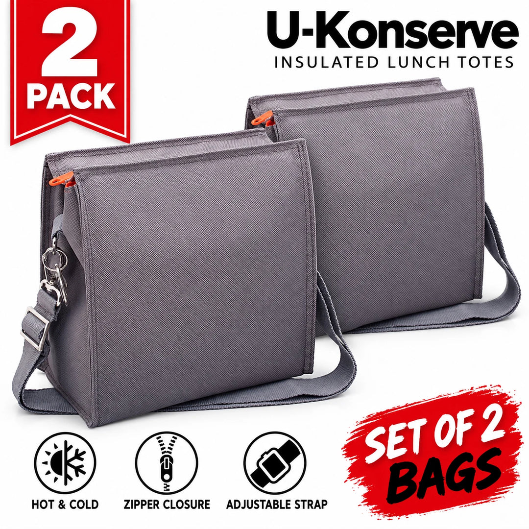 U-Konserve Insulated Grey Lunch Bag with Shoulder Strap - 2 Pack (S03)