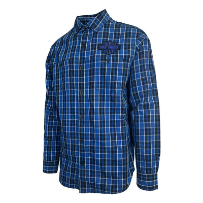 Branded Men's Blue Plaid Shirt Bar & Shield Long Sleeve (S82)