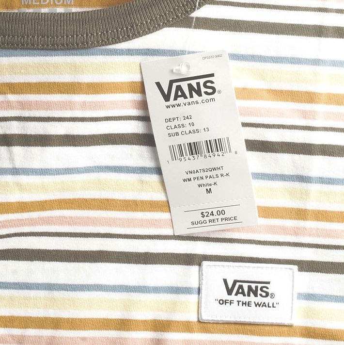 Vans Women's White Striped Pen Pals S/S T-Shirt