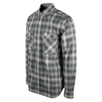 Carhartt Men's Dark Grey Ivory Plaid Snap Front L/S Woven Shirt (S13)