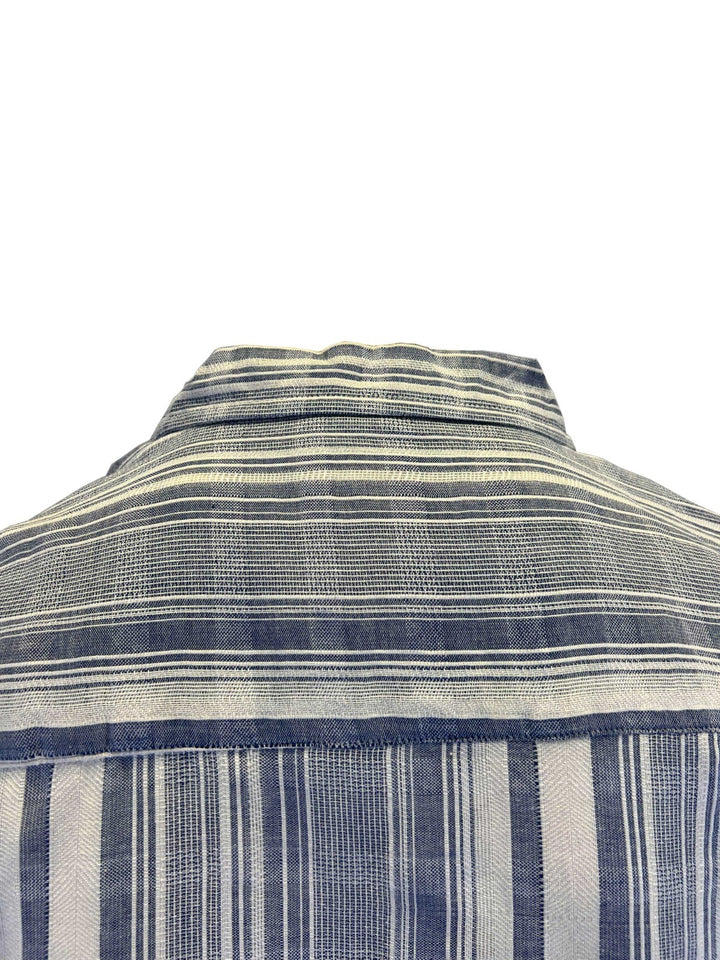 Vstr Premium Men's Navy White Shirt Vertical Stiped Button Down S/S (S01)