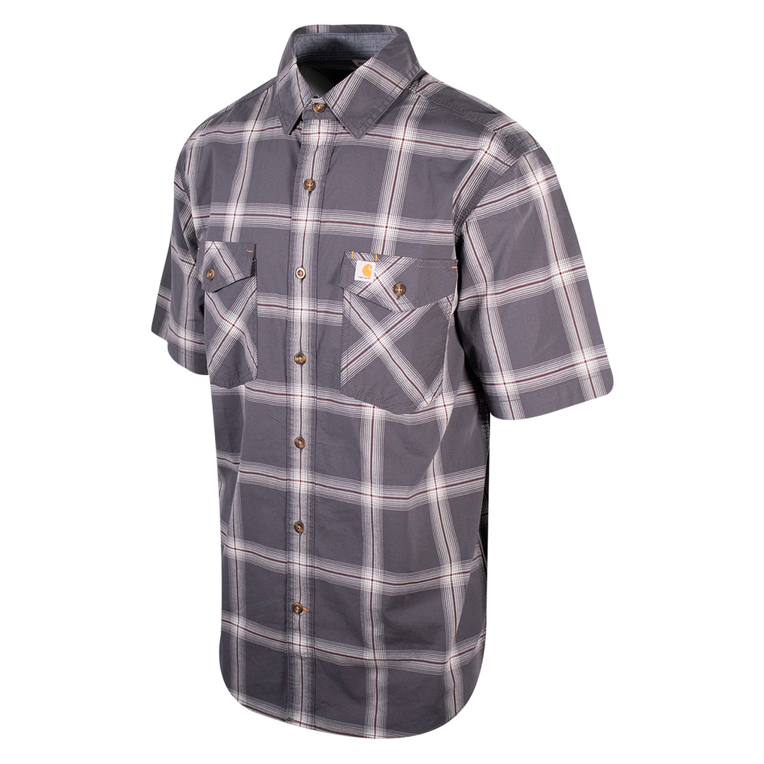 Carhartt Men's Grey Maroon White Lightweight Relaxed Fit S/S Woven Shirt (S12)
