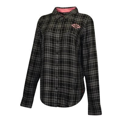 Harley-Davidson Women's Shirt Black Pink Bar & Shield L/S Woven (S19)