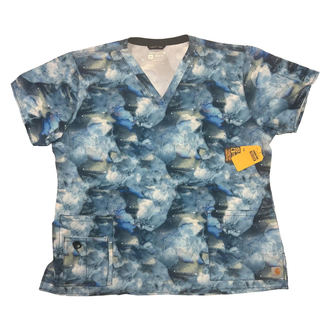 Carhartt Women's Scrub Force Pocket Rugged Flex V-Neck Print Top D Ring (M03)