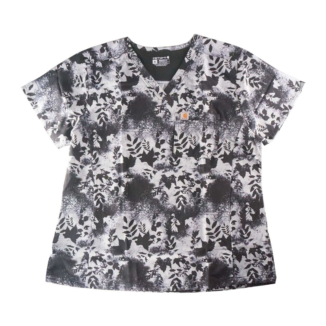 Carhartt Women's Scrub Force Pocket Logo Rugged Flex Cross-Flex V-Neck Print Top