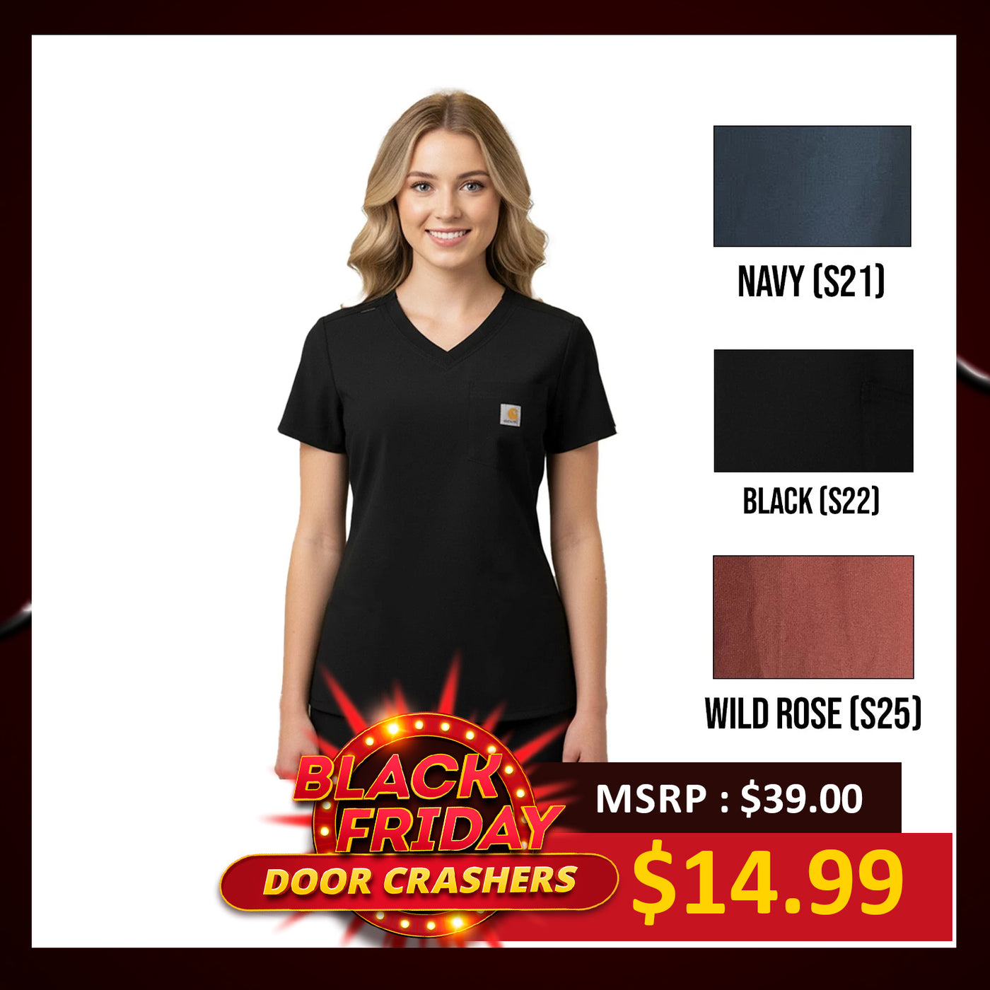 Carhartt Women's Scrub Force Pocket Logo Rugged Flex Cross-Flex V-Neck Solid Top