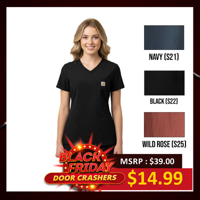 Carhartt Women's Scrub Force Pocket Logo Rugged Flex Cross-Flex V-Neck Solid Top