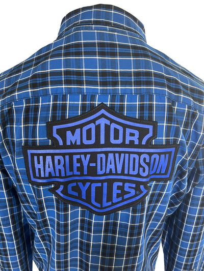 Branded Men's Blue Plaid Shirt Bar & Shield Long Sleeve (S82)