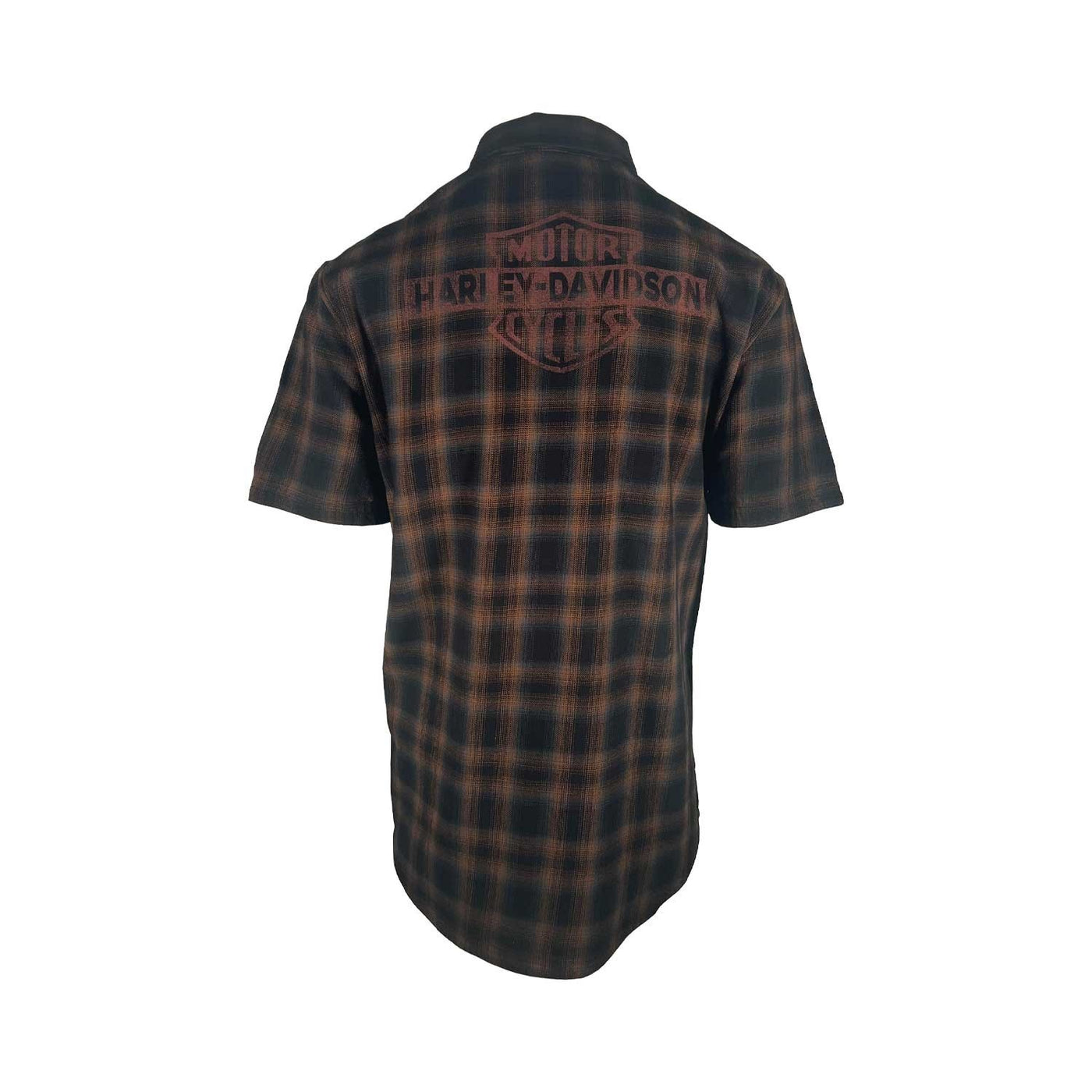 Harley-Davidson Men's Black & Amber Brown Shirt Bar & Shield Plaid S/S (S71)