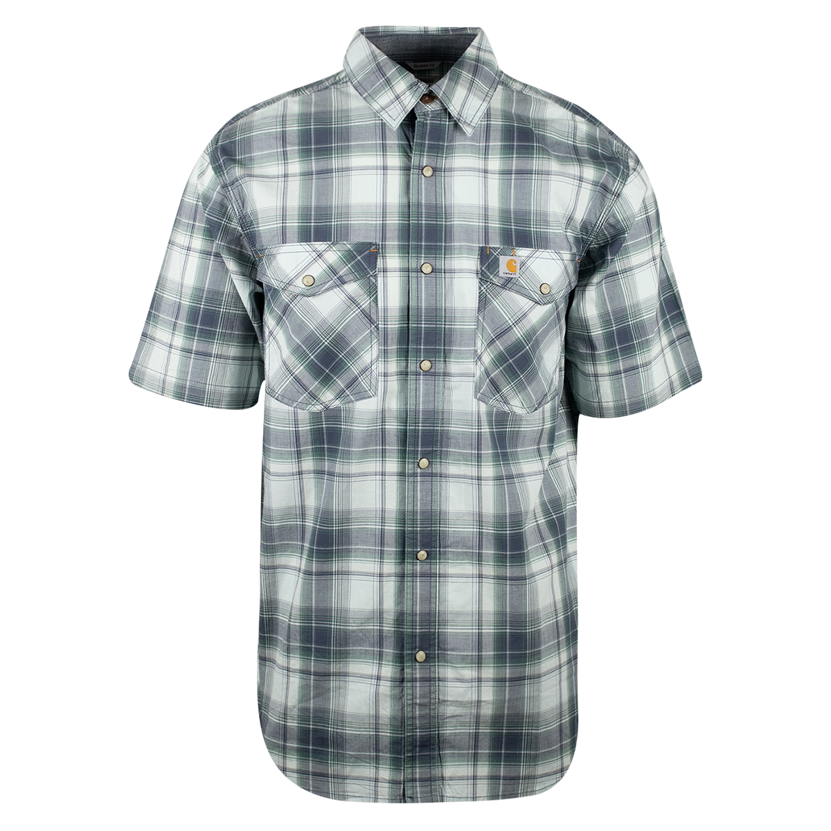 Carhartt Men's Green Grey Navy Plaid Snap-Front S/S Woven Shirt (S18)