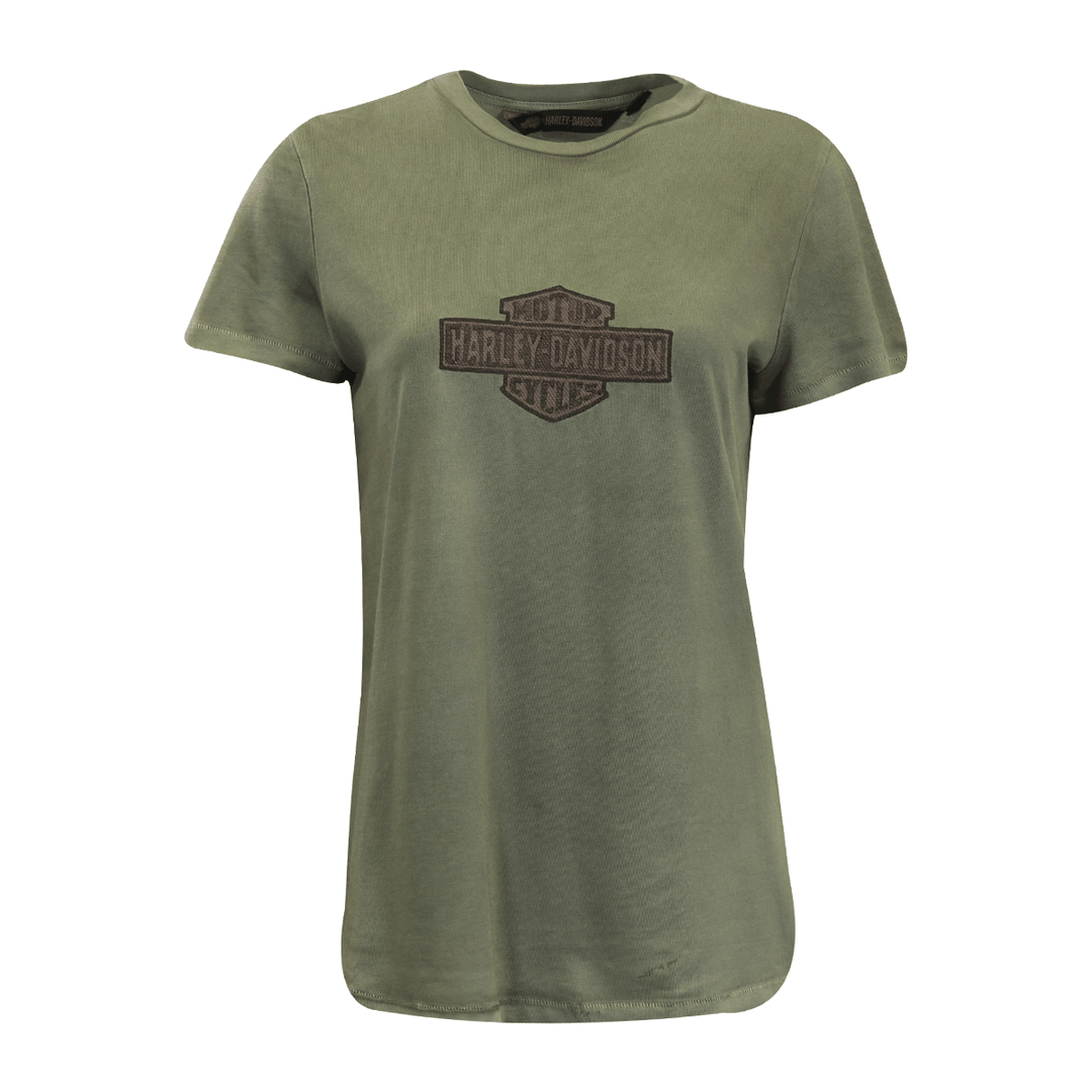 HD Branded Women's T-Shirt Olive Green Embroidered Official Logo S/S (S36)