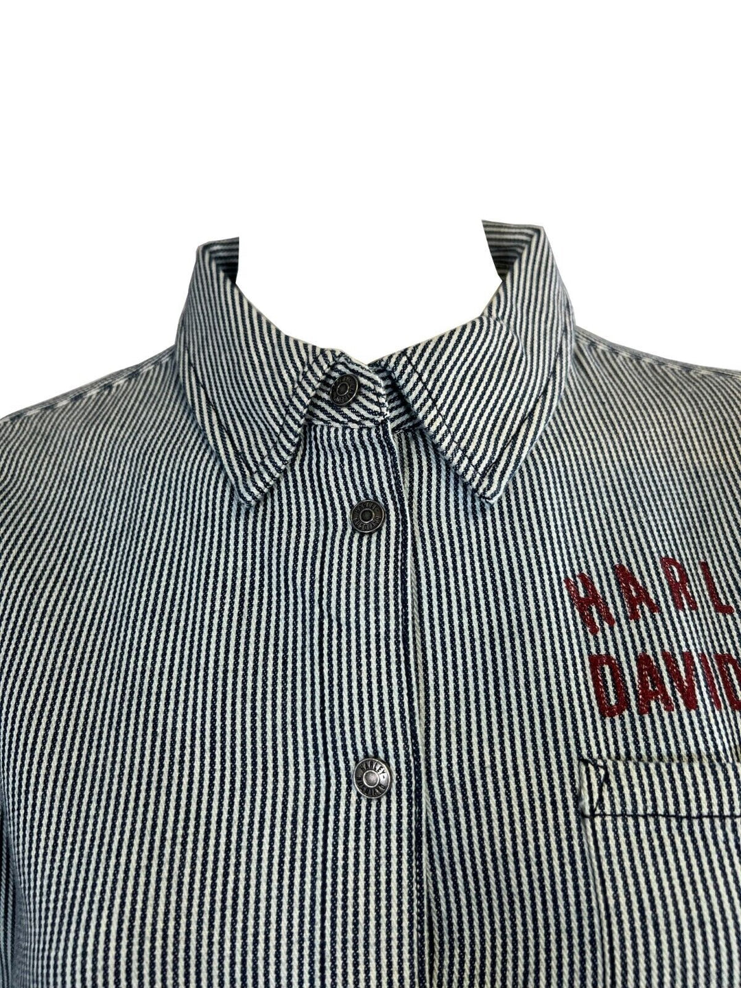 HD Branded Women's Blue Shirt Railroad Stripe Logo Long Sleeve (S26)