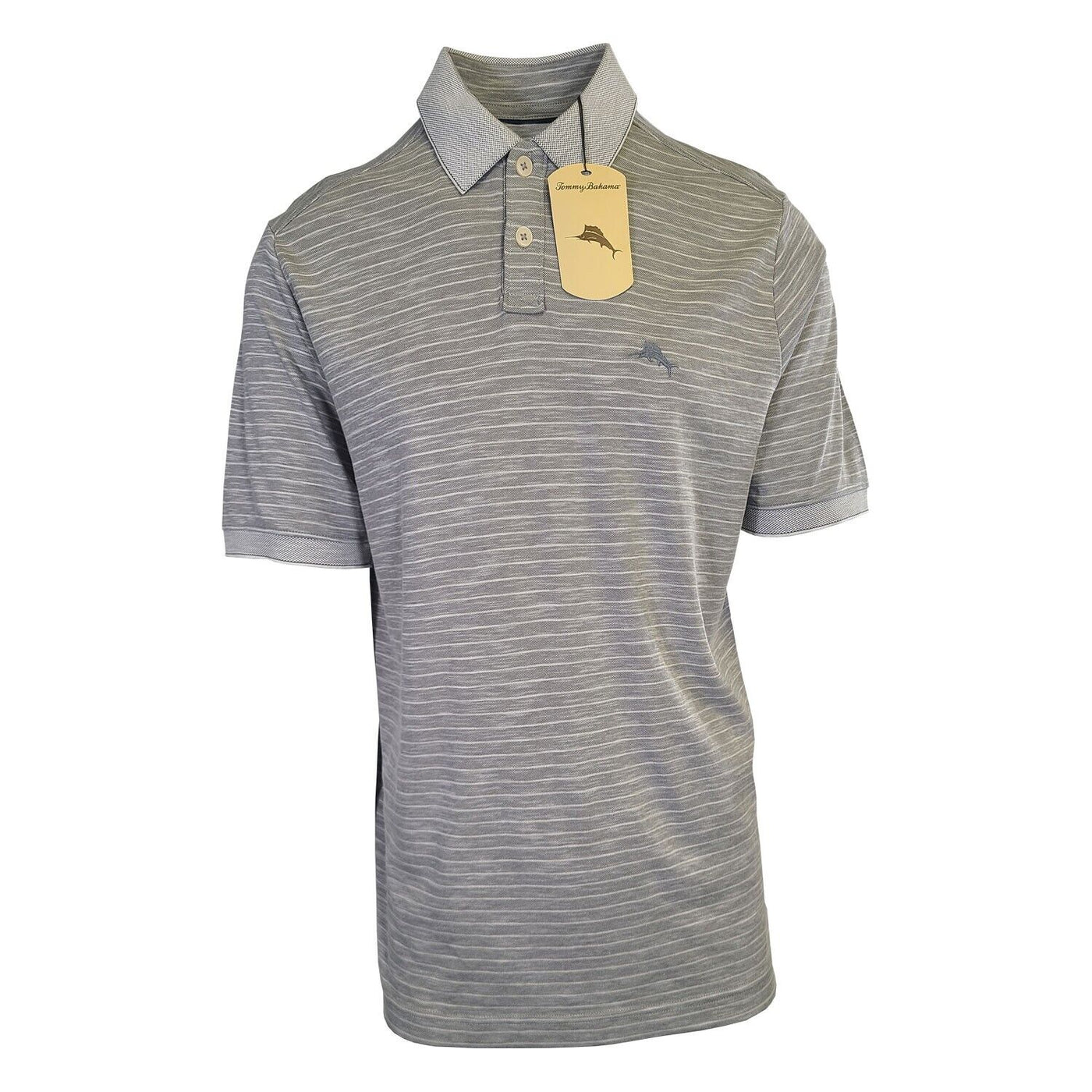 Tommy Bahama Men's Harbor Mist Grey Striped Performance Polo T-Shirt S/S (S06)