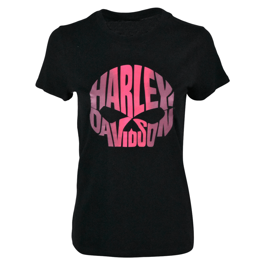 HD Branded Women's T-Shirt Charcoal Pink Text Skull Short Sleeve (S02)