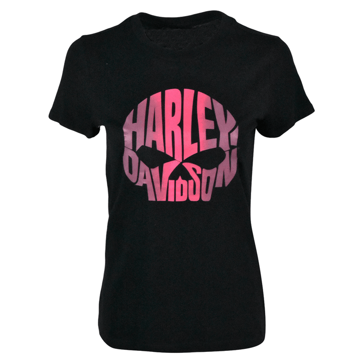 HD Branded Women's T-Shirt Charcoal Pink Text Skull Short Sleeve (S02)