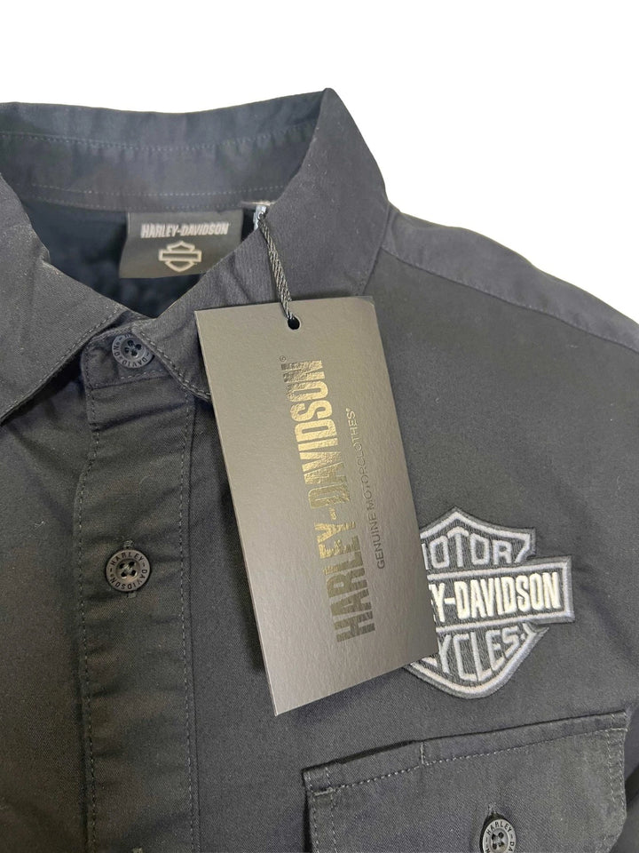 HD Branded Men’s Black Shirt Bar &amp; Shield Solid Long Sleeve (353)
