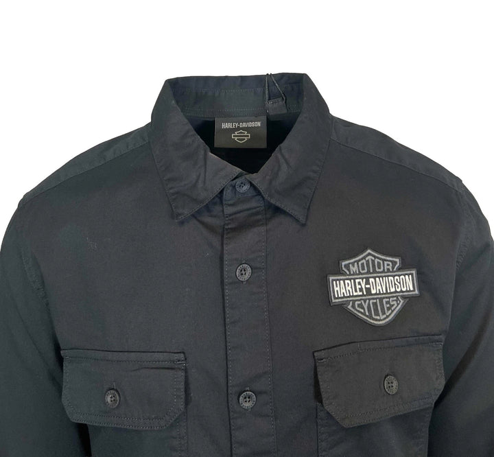 HD Branded Men’s Black Shirt Bar &amp; Shield Solid Long Sleeve (353)