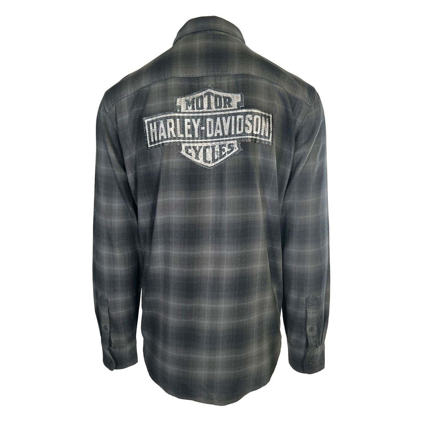 Branded Men's Shirt Black & Grey Plaid Woven Patched Logo L/S (S86)