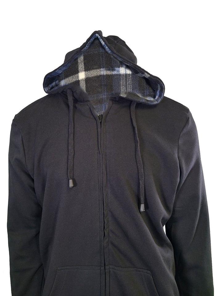 Powerfix Profi Men's Black Hoodie 2 in 1 Reversible Black Blue Plaid (S02)