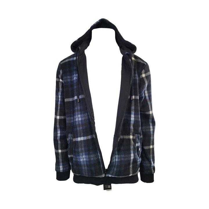 Powerfix Profi Men's Black Hoodie 2 in 1 Reversible Black Blue Plaid (S02)